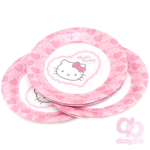 Hello Kitty Paper Party Plates x 12 Pink Heart
