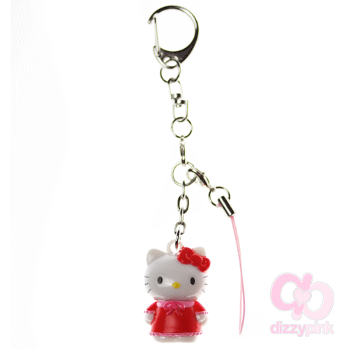 Hello Kitty Mascot Keychain Phone Charm - Red Dress Standing