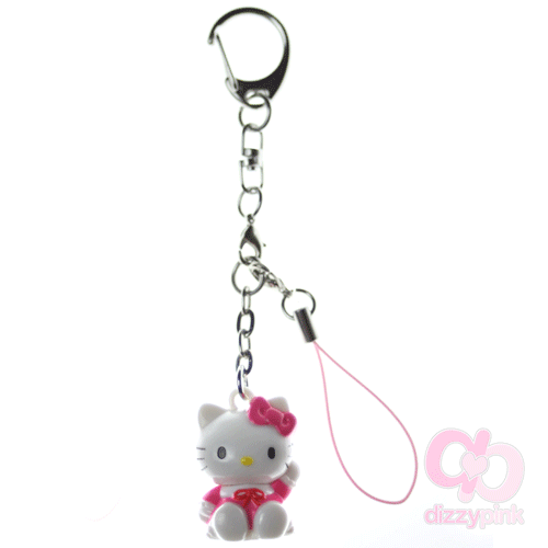 Hello Kitty Mascot Keychain Phone Charm - Pink Dress Waving