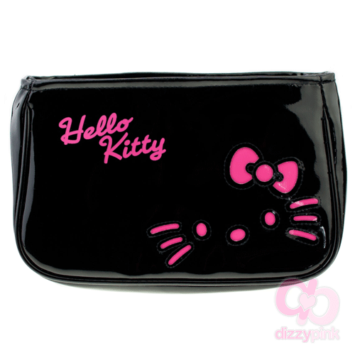 Hello Kitty Pouch Bag - Enamel Black & Pink Kitty