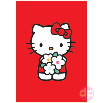 Hello Kitty Flowers Red Postcard