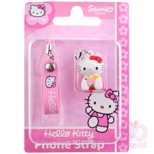 Hello Kitty Charm Phone Strap - Sitting Flowers